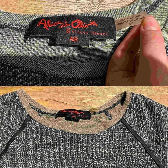 ALICE AND OLIVIA S SMALL 4-6 GREEN CREW NECK SWEATER 100% LEATHER ELBOW PATCH - Picture 8 of 13